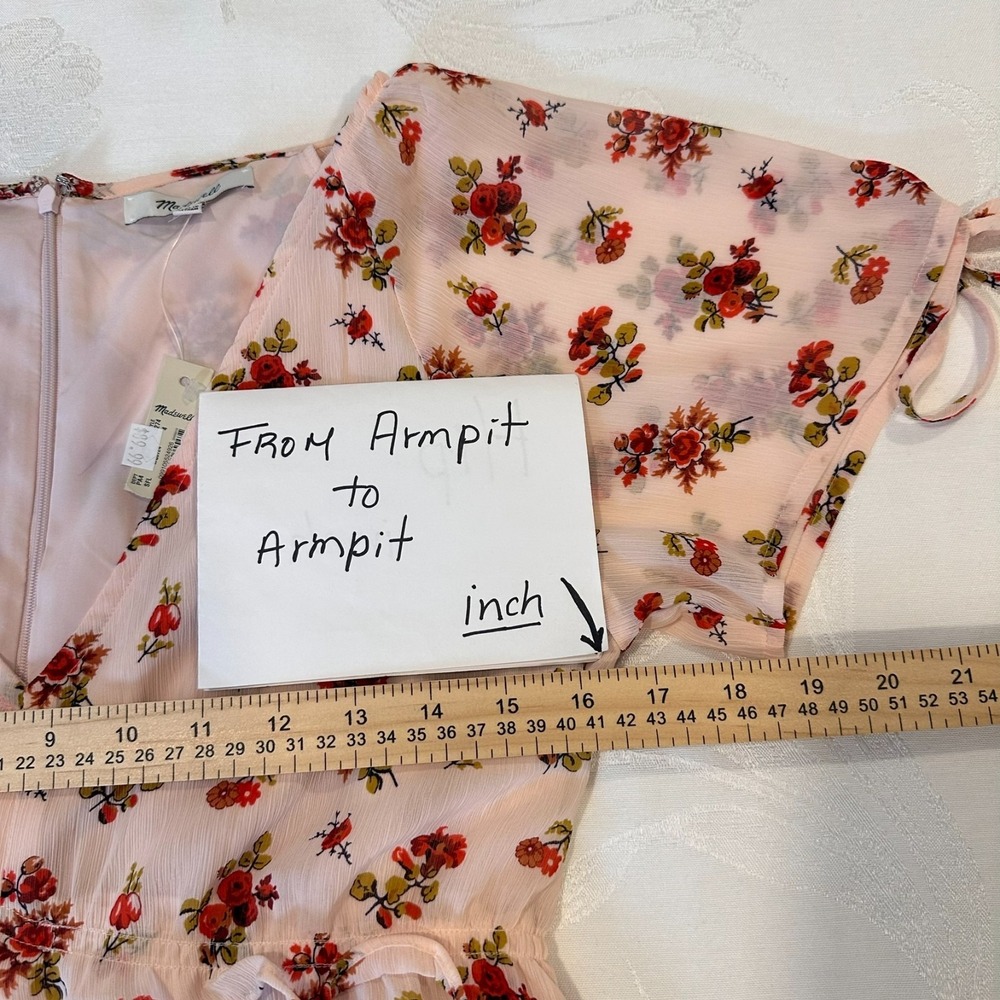 Madewell Sz-4 Midi Dress Tie Sleeve Ruffle Waist Countryside‎ Blooms Pink Floral - Picture 4 of 15